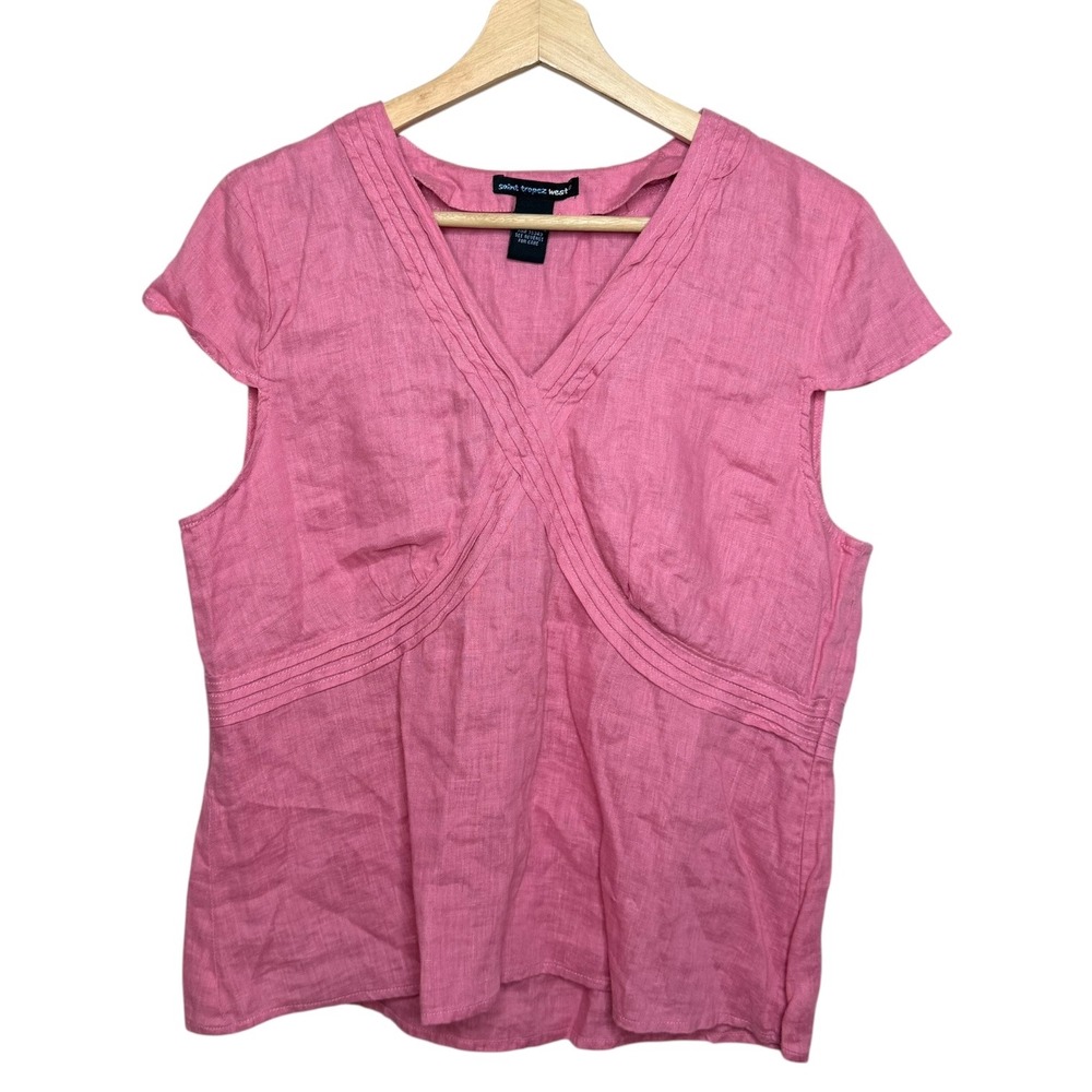 Saint Tropez‎ West Y2K Feminine Linen Babydoll Top Pink XL Coastal Resort